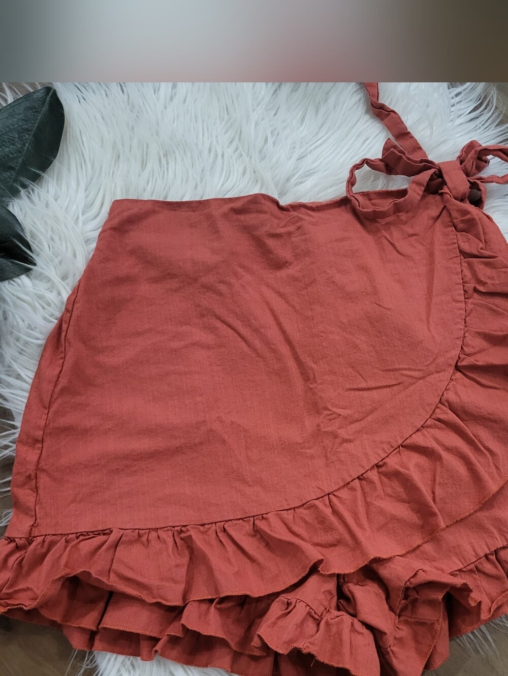 100 % Cotton Rust Terracotta Ruffle Wrap Mini Pull On Skort Shein Curvy 1 XL
